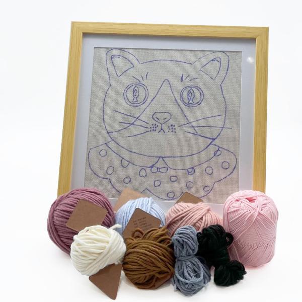 Sete artesanato leite algodão gato bonito punch agulha DIY Kit para iniciantes
