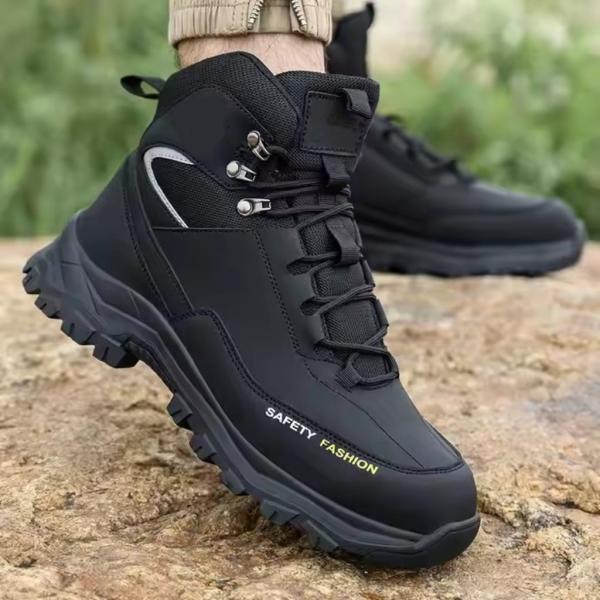 Black Green Non Slip Safety Boots Microfiber Leather Security Work Shoes