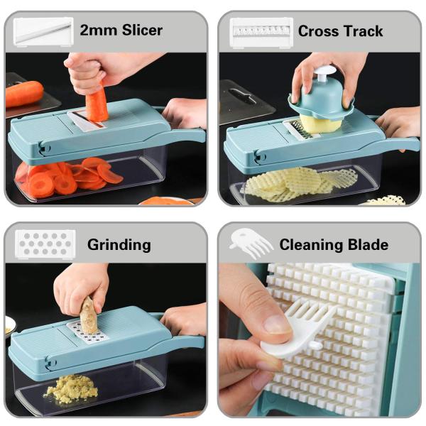 Custom Logo Stainless Steel 8 Blades Potato Onion Food Chopper Mandoline Vegetable Slicer