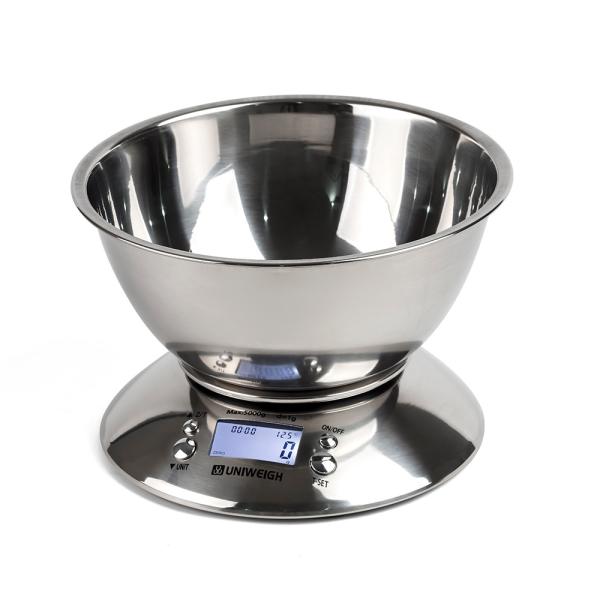 Balance de cuisine numérique en acier inoxydable haute précision 5 kg / 1g avec bol de pâte à crème amovible et batterie de chronomètre de pièce alimentée
