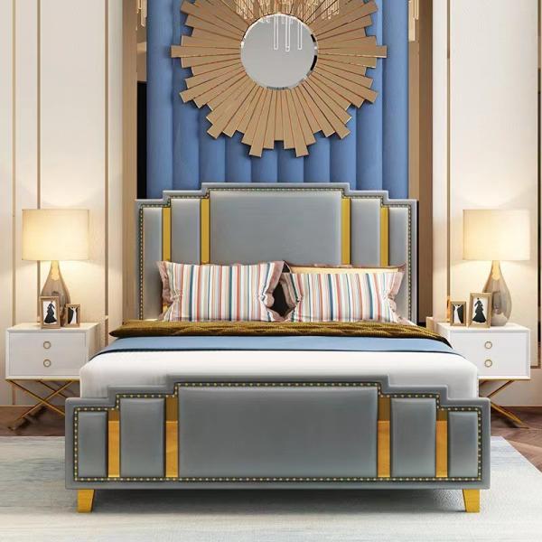 Upholstered Hotel Bedroom Furniture Hydraulic Lift Up Storage Leather Bed