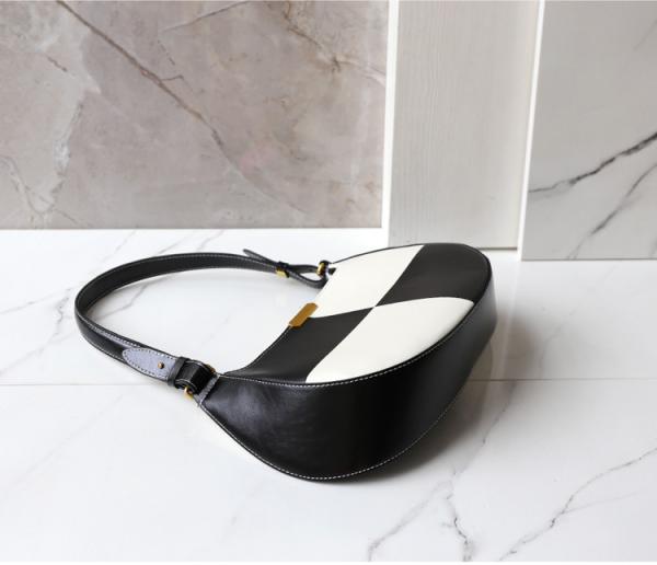Zippered Black And White Checkered Bag 30cm 7cm 18cm Armpit Handbag