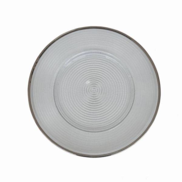Hot selling High Quality White Embossed Elegant Decoration Glass Charger Plate