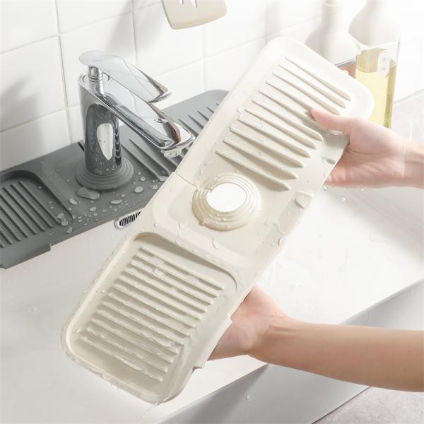 Waterproof Silicone Bottom Mat for Bathroom and Kitchen Countertop Faucet Light Gray