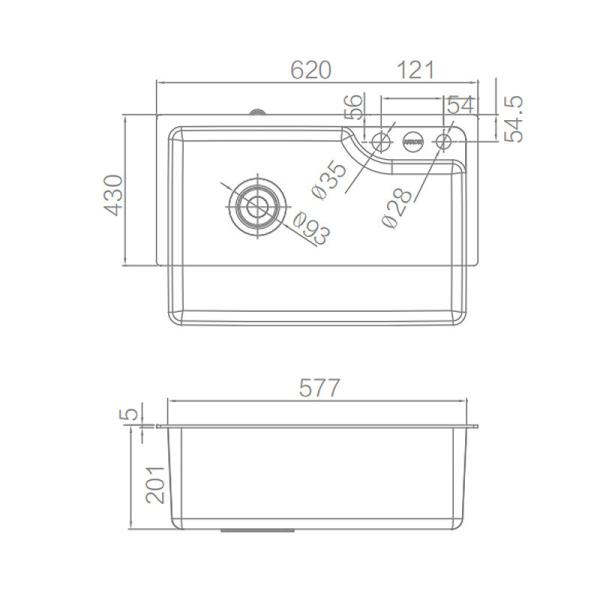 Шар кухонной раковины 620×430×201mm нержавеющей стали AF5508 одиночный