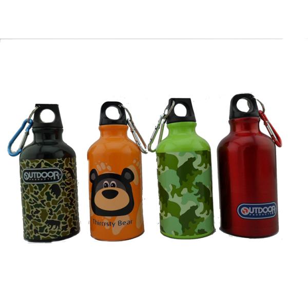 Colorful Reusable Aluminum Sports Drinking Bottle 400ml With Carabiner