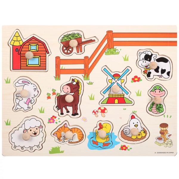 Hand Grasp 3D Montessori Wooden Jigsaw Puzzle For Infant Education