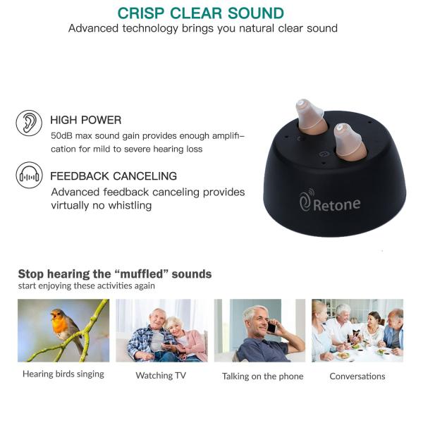 Retone Rechargeable Digital Hearing Aids 4 Channels 32dB Invisible CIC Hearing Aids