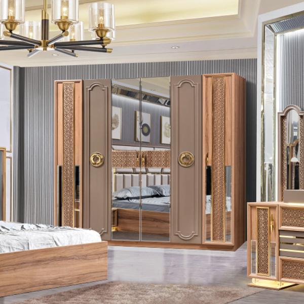 Turkish Luxury Style Wooden Frame King Size Bed Set Led Headboard Modern Classic Full Home Wood Bedroom Sets Furniture