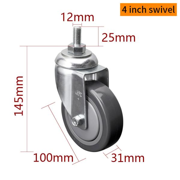 Medium Duty 4 Inch Industrial Casters , 100mm Swivel Castor Wheels With Brakes