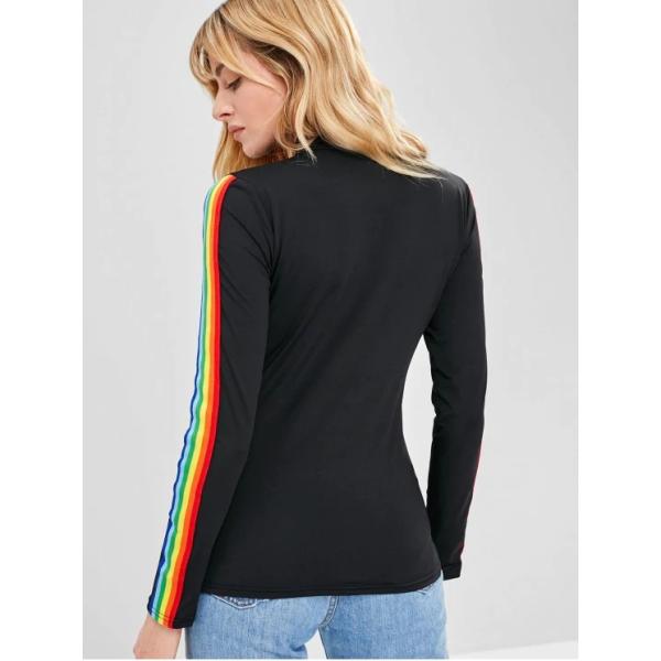 New Fashion Rainbow Stripe Long Sleeve Cotton T Shirt