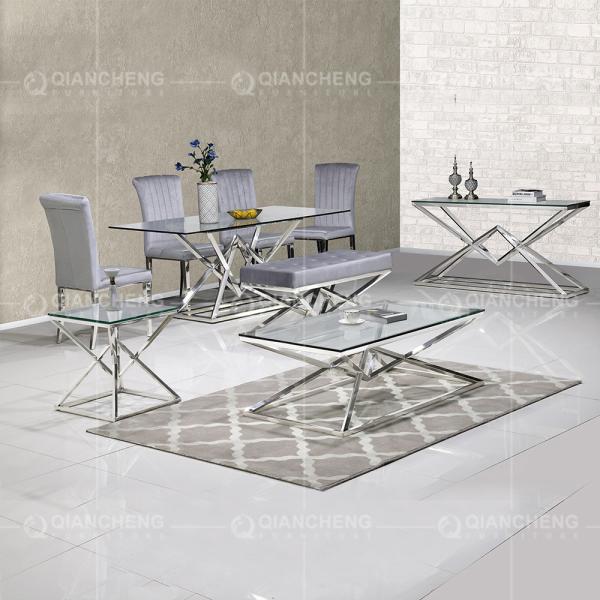 No Folded 9.5kg Stainless Steel Glass Top Coffee Table For Living Room