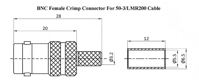 Gold-plated Brass BNC Female Crimp Connector with PTFE Insulator for DC-4GHz RF Coaxial Cable