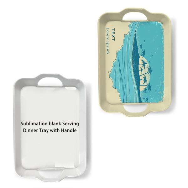 Customizable Printable White Plastic Blanks Desk Dinnerware Trays With Handles Rectangle Sublimation Serving Tray