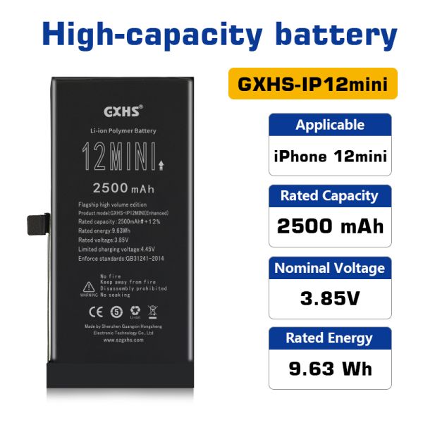 2500mAh iPhone 12 mini battery with 500+ recharge cycles and manufacturer origin for reliable replacement