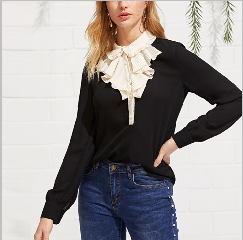 Simple style women chiffon black blouse