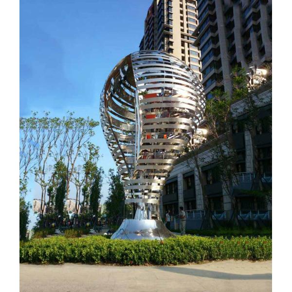 Outdoor Stainless Steel Art Sculptures Flower Bud Polished Mirror Surface