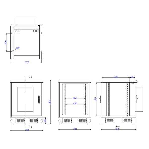 Stainless Steel IP56 Weatherproof Telecom Equipment Racks Outdoor Dual Door