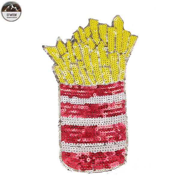 French Fries Sequin Iron On Appliques , Sequin Patches For Jeans Any Shape Available