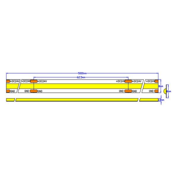 336led/M COB Led Strip Light 3000K Color Temperature DC12/24V IP20 Rated High CRI