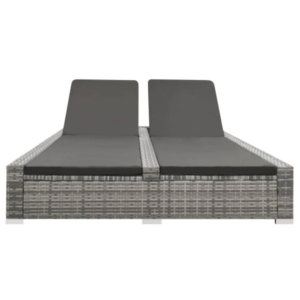 2022 New Design Patio Garden Outdoor Furniture Backrest Adjustable Poly Rattan Double Sun Lounger Sun Bed Daybed