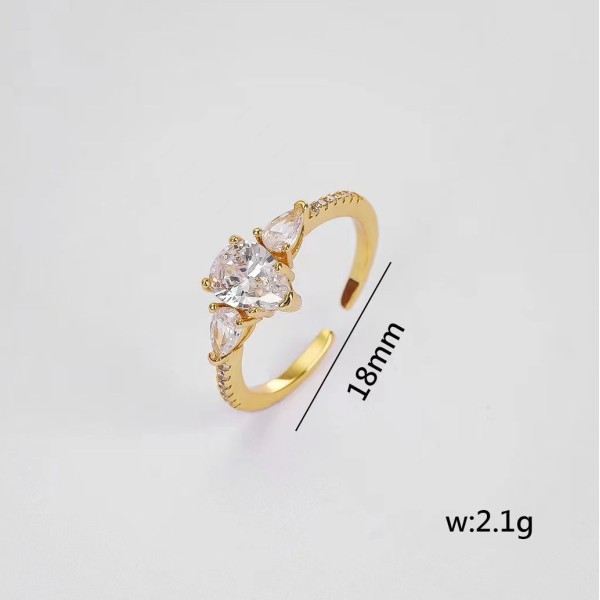 Jiexing Trendy Finger Rings Wholesale 14K Gold Plated Adjustable Shinny Zircon Micro Set Drop Shape Opening Ring