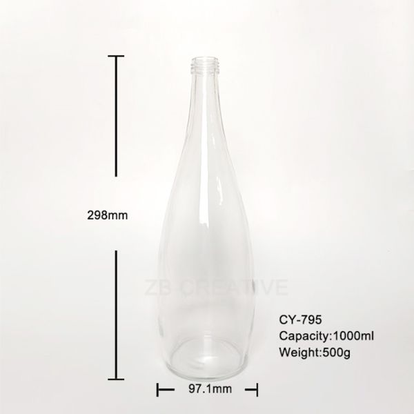 1000ml Flint Clear Glass Beverage Bottles Screw Top 500g CY-795