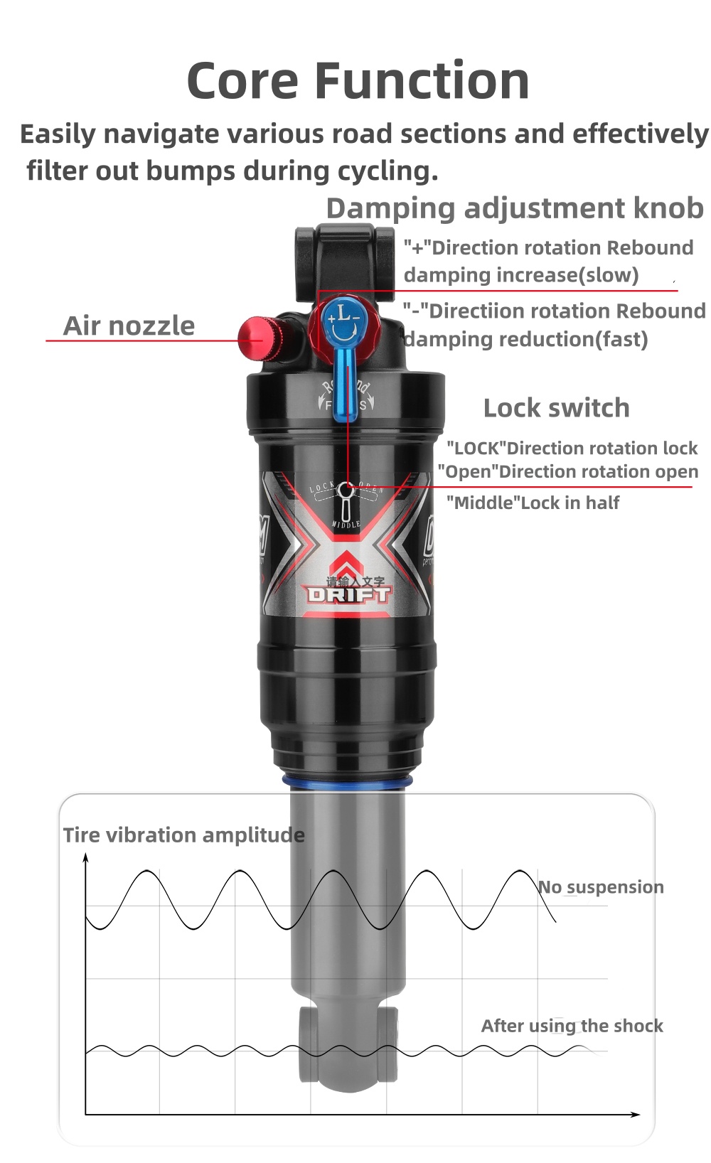 Dnm Ao-8RC Мотоциклетный пружинный амортизатор воздушного удара с регулировкой демпера