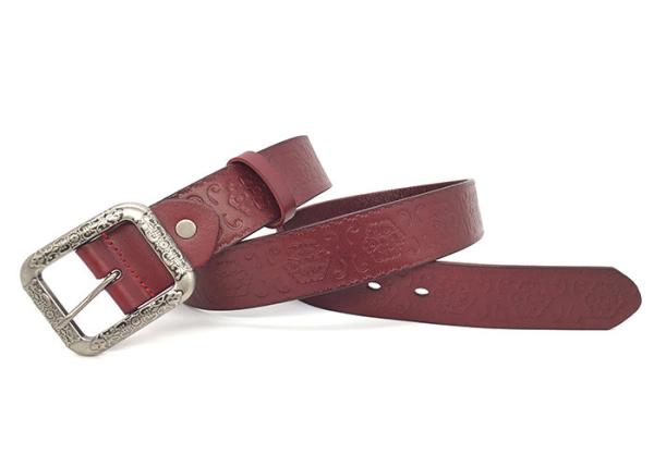 Vintage Buckle Mens Casual Leather Belt / Embossed Brown Leather Western Belt 1 1/2