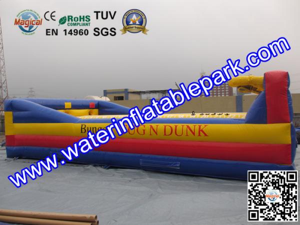 Three Lane Inflatable Bungee Run Game With Basketball Hoop Customized Size