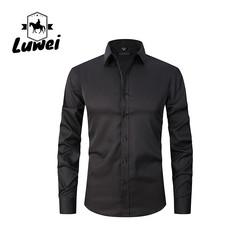 Solid Color Men Shirts Apparel Business Casual Polyester Stand Collar Clothes