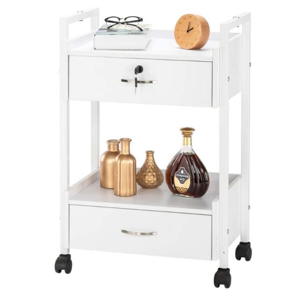 Roydom Contemporary White Kitchen Storage Cart Island With Drawers
