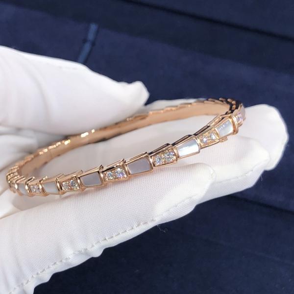 Elegant i 18k Gold Serpenti Viper Bracelet  White MOP Natural Diamonds Real Gold Real Diamonds