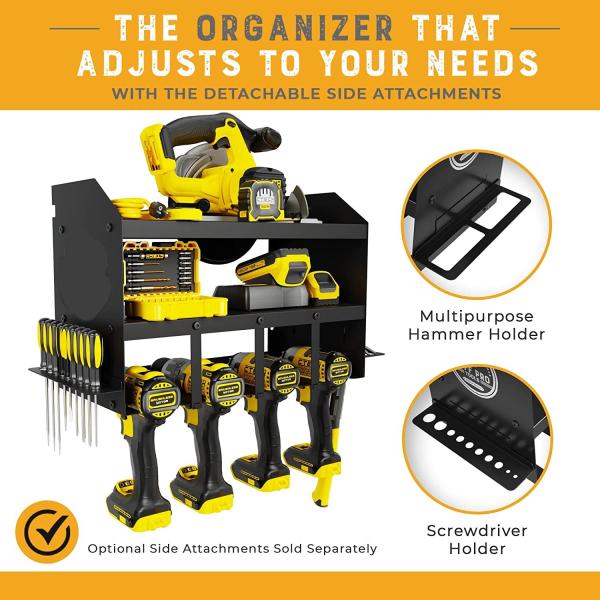 Wall Mount Heavy Duty Cordless Drill Holder Tool Organizer with Carbon Steel Pegboard
