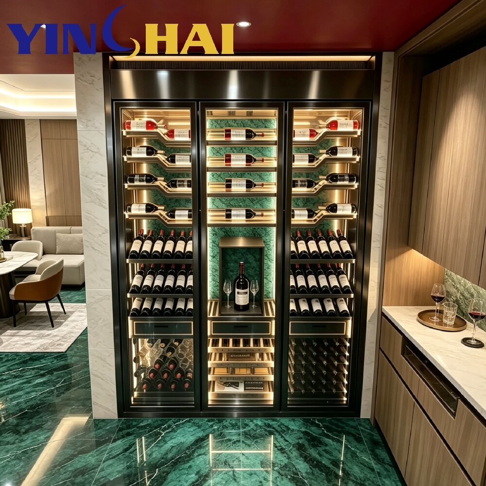 Stainless Steel Constant Temperature Wine Cabinet With Solid Wood Wine Display Racks