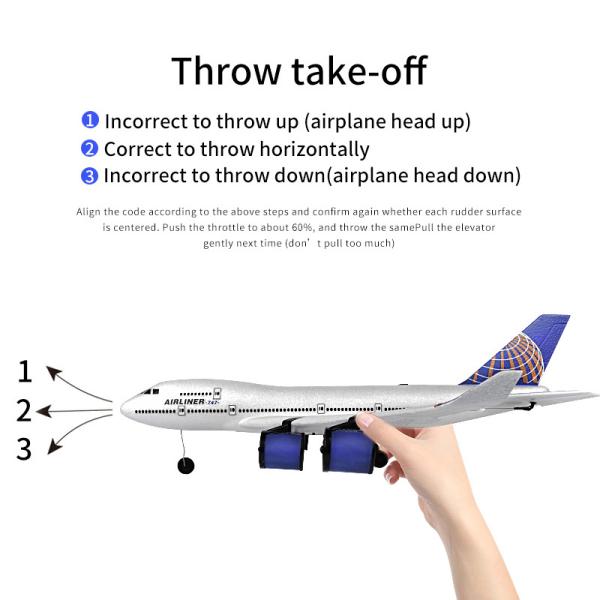 2.4G 2CH Predator Remote Control Foam Hand Throwing Glider for Kids High Emulational Boeing 747 Airliner RC Airplane