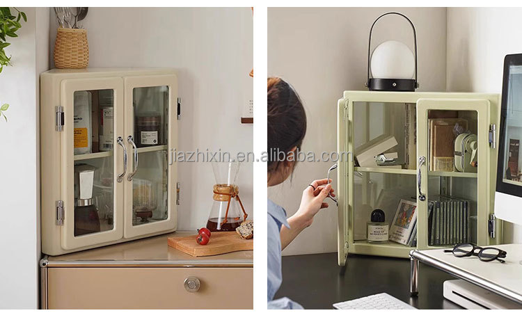 New Metal Triangle Corner Cabinet Rustproof Office Desktop File Storage Rack Bedroom Perfume Make up Display Organizer Dustproof