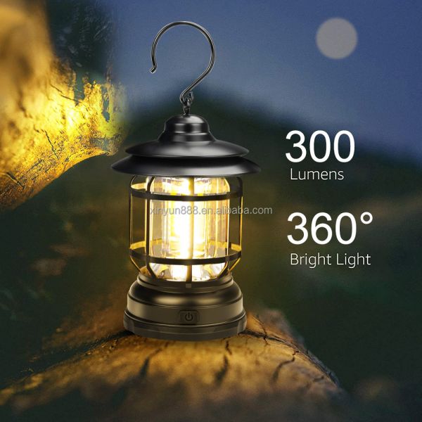 2024 Hot Selling Outdoor Camping Tent Lamp Multifunctional Retro Hanging Horse Lamp Cob Emergency Dry Battery Portable Lamp
