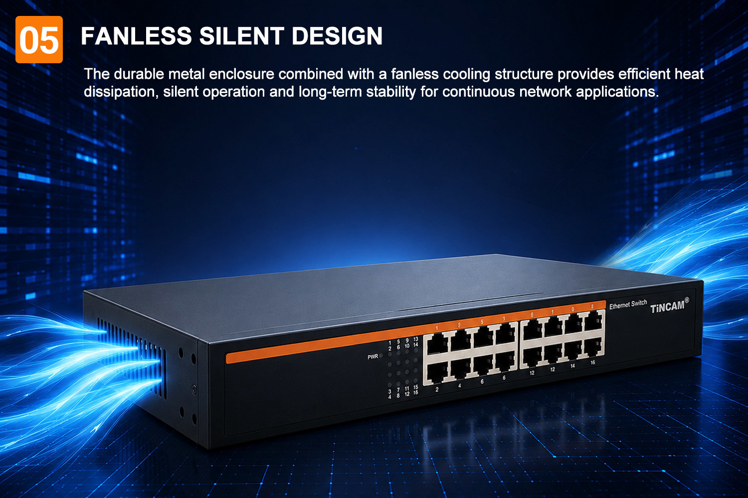16 Port 10/100Mbps Fast Ethernet Switch Unmanaged Network Switch Rackmount/Desktop Metal Switch Internal Power Supply TBC-S4016N