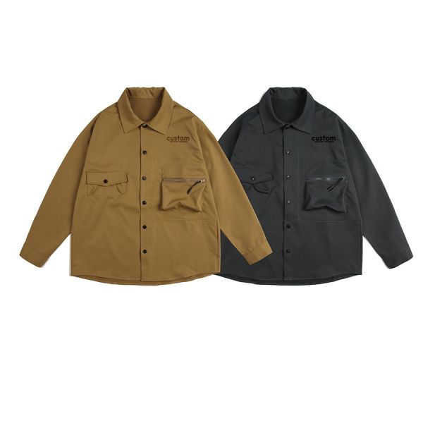 Men'S Pocket Cargo Shirt Custom High Quality Street Wear Printed Casual Comfortable Fabric Oversized Shirts for Men