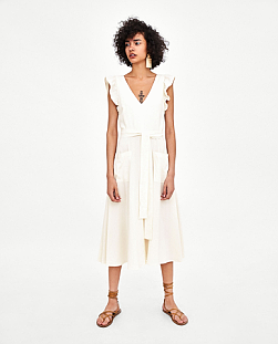 Elegant white linen maxi woman dress with bow