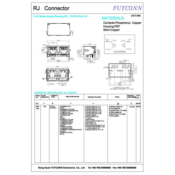 2 соединитель PCB Pin портов 16 прямоугольных женских RJ45 с изолятором PBT