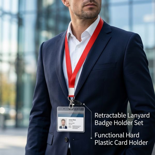Safe Credit Card Holder Durable Waterproof PVC Card ID Badge Holder Letter Pattern Featuring Breakaway Lanyard for Ladies