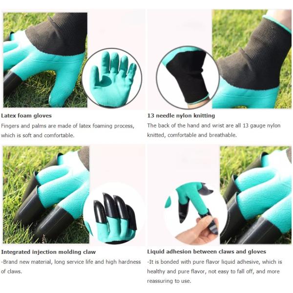 Dig Plant Nylon ABS Green Garden Gloves With Claws 4