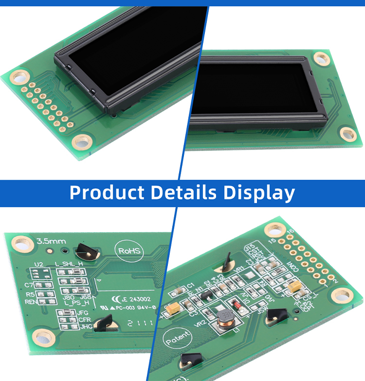 OLED002002A Character LCD Module, Black Film, Parallel Interface, 85x18.6mm View Size,  WS0010-TX Controller