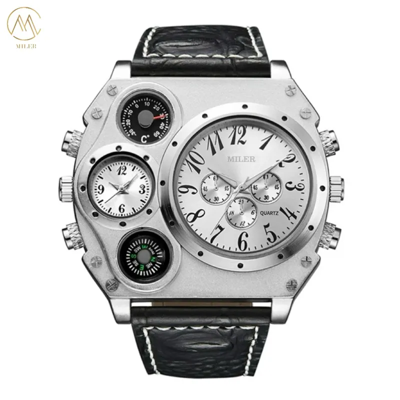 Miler ML777 Horloge à quartz imperméable avec étui en cuir 14 cm