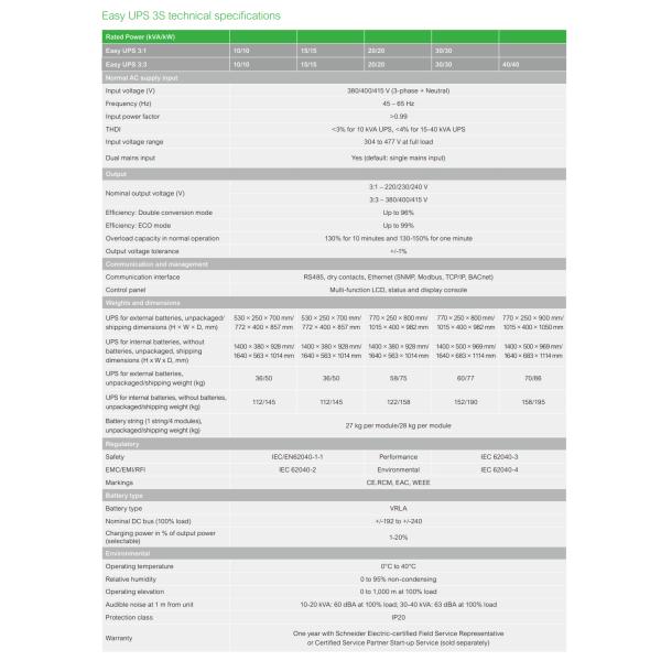 APC Easy UPS 3S 40 KVA 400V 3:3 UPS E3SUPS40KH Для внешних батарей
