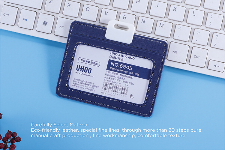 Custom Logo PU Leather Badge Holder – Dual Card Slot, POM Patent Hanger, Office & Bank