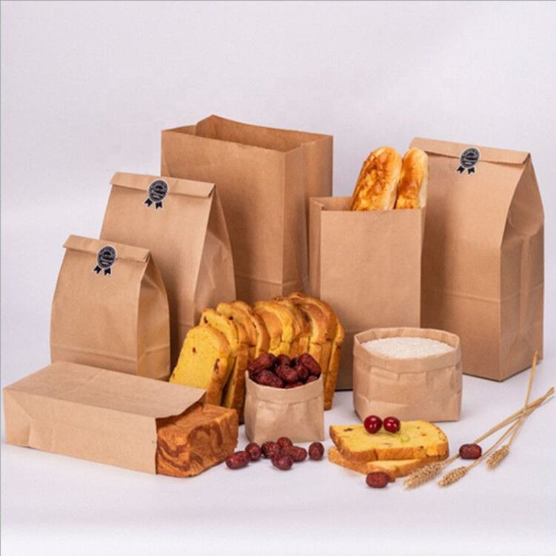 Double Layer Film Bag Food Grade Non Coated Donut Baguette Bread Bag Pointed Bottom Custom Printed Kraft Packaging Bag