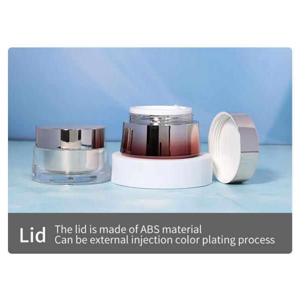 Contenedor de crema para el cuerpo de cuidado de la piel de lujo Embalaje 50 ml ABS Cap Acrílico Jar de plástico con pintura UV de oro brillante y tapa de metal